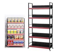 Étagère mobile de supermarché avec roulettes - Chariot d'affichage multicouche pour collations, boissons, médicaments et papeterie - Support de rangement polyvalent Push-Pull, 80 x 32 x 163 cm, noir