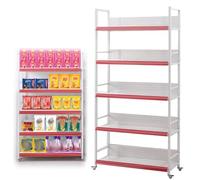 Étagère mobile de supermarché avec roulettes, chariot d'affichage multicouche push-pull pour collations, boissons, médicaments et papeterie