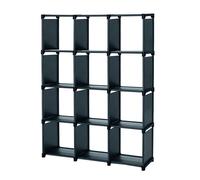 Étagère modulable 12 cubes noir - bibliothèque ouverte et meuble de rangement à monter pour livres chaussures bureau et salon