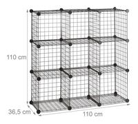 Étagère modulable grille treillis 9 cubes compartiments métal meuble rangement grillage 35x35 cm noir 13_0001074