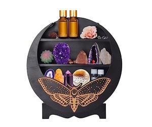 Étagère Moth En Bois Avec Support, Présentoir À Cristaux Déco Spirituelle | Étagère Ronde En Bois Avec Motif Papillon, 3 Niveaux, 30cm, Support Mural Ou Posable Pour Cristaux Et Huiles Essentielles