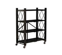 Étagère multifonction pliable à 4 niveaux pour four à micro-ondes et espace de rangement pour salon et salle de bain Noir 71,5 x 34 x 124 cm