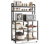 Étagère multifonction pour enfants - 6 niveaux avec prise électrique, tiroir métallique, étagères spacieuses, support micro-ondes - Idéale pour bar à café, salle à manger ou salon - Gris rustique