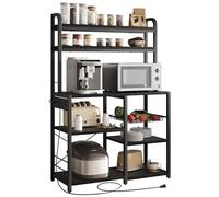 Étagère multifonction pour enfants - 6 niveaux avec prise intégrée, tiroir filaire, grand espace de rangement, dessert industriel - Idéale pour micro-ondes, bar à café, bibliothèque - Noir rustique