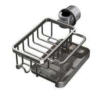 Étagère multifonction pour évier de cuisine avec porte-serviette, installation sans perçage, égouttoir à vaisselle en aluminium pour éponge avec plateau d'égouttement pour économiser de l'espace (gris