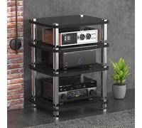 Étagère multimédia AV à 4 niveaux, étagère HiFi, étagère stéréo robuste absorbant les chocs, armoire stéréo avec pieds absorbant les chocs, supports audio robustes pour lecteur DVD/TV Box/platine