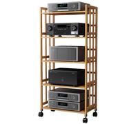Étagère multimédia réglable en hauteur pour lecteurs de TV/DVD/boîtes de câbles 5 niveaux avec rangement de disques audio Nizer Stand (50 x 38 x 159 cm)
