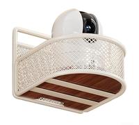 Étagère murale, 11 x 9,5 x 8 cm, support en fer et bois pour routeurs et petits appareils électroniques, installation sans perçage, alternative minimaliste au support TV intérieur/extérieur (blanc)