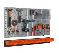 Étagère murale 117x72 cm Système de rangement en métal avec porte-outils orange