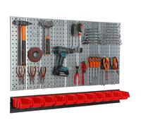 Étagère murale 117x72 cm Système de rangement en métal avec porte-outils rouge
