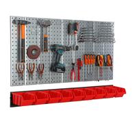 Étagère murale 117x72 cm Système de rangement métal porte-outils 6 boîtes rouge