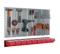 Étagère murale 117x72 cm Système de rangement métal porte-outils 6 boîtes rouge