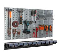 Étagère murale 117x72 cm Système de rangement métal porte-outils 7 boîte noir