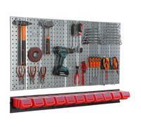 Étagère murale 117x72 cm Système de rangement métal porte-outils 7 boîtes rouge