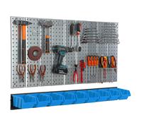 Étagère murale 117x72cm Système de rangement en métal porte-outils 6 boîtes bleu