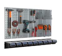 Étagère murale 117x72cm Système de rangement en métal porte-outils 6 boîtes noir