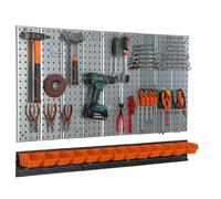 Étagère murale 117x72cm Système de rangement métal porte-outils 8 boîtes orange