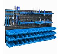 Étagère murale - BOTLE - 156 x 78 cm - 39 boîtes - Plastique bleu - Rangement outils