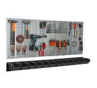 Étagère murale 156x72 cm Système de rangement métal porte-outils 12 boîtes noir