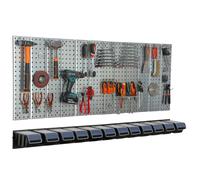 Étagère murale 156x72 cm Système de rangement métal porte-outils 12 boîtes noir