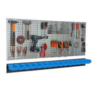 Étagère murale 156x72 cm Système de rangement métal porte-outils 7 boîtes bleu