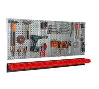 Étagère murale 156x72 cm Système de rangement métal porte-outils 7 boîtes rouge