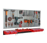 Étagère murale 156x72 cm Système de rangement métal porte-outils 7 boîtes rouge