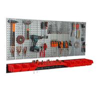 Étagère murale 156x72 cm Système de rangement métal porte-outils 7 boîtes rouge