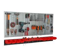 Étagère murale 156x72 cm Système de rangement métal porte-outils 8 boîtes rouge