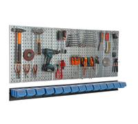 Étagère murale 156x72cm Système de rangement en métal porte-outils 7 boîtes bleu