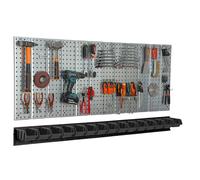 Étagère murale 156x72cm Système de rangement en métal porte-outils 7 boîtes noir