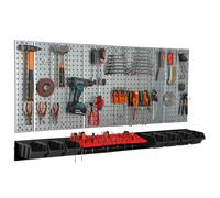 Étagère murale 156x72cm Système de rangement en métal porte-outils 7 boîtes noir