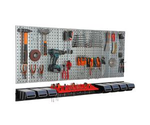 Étagère murale 156x72cm Système de rangement en métal porte-outils 7 boîtes noir