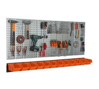 Étagère murale 156x72cm Système de rangement métal porte-outils 12 boîtes orange