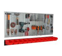 Étagère murale 156x72cm Système de rangement métal porte-outils 12 boîtes rouge
