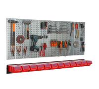 Étagère murale 156x72cm Système de rangement métal porte-outils 12 boîtes rouge
