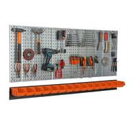 Étagère murale 156x72cm Système de rangement métal porte-outils 7 boîtes orange