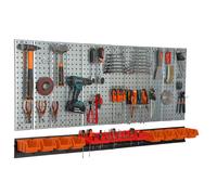Étagère murale 156x72cm Système de rangement métal porte-outils 8 boîtes orange