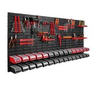 Étagère murale - BOTLE - 173 x 78 cm - 30 boîtes empilables - Plastique rouge et noir - Outils inclus