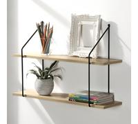 Calicosy - Étagère Murale 2 Niveaux - Décor Bois - Panneaux De Particules - Supports Métal - Étagère À Fixer - pour Séjour, Couloir, Salon Ou Chambre - Style Industriel - L 60 x P 15 x H 40 cm
