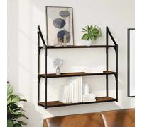 vidaXL Étagère Murale 3 Niveaux, Bibliothèque Suspendue, Armoire à Livres Flottante, Meuble de Rangement Salon Bureau Maison Intérieur, Moderne, Chêne Fumé
