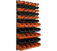 Etagere murale 55 bacs a bec oranges et noires, panneau murale 58 x 117 cm Etagere empilable pour garage, atelier, banc de travail, systeme de rangement modulable, fixer au mur