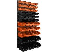 Etagere murale 57 bacs a bec oranges et noires, panneau murale 58 x 117 cm Etagere empilable pour garage, atelier, banc de travail, systeme de rangement modulable, fixer au mur