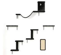 Étagère murale 6 en 1 pour chat - Meuble mural pour chat d'intérieur - Économie d'espace - Avec lit, griffoir, perchoir, pont et niche - Noir