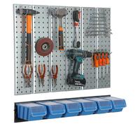 Étagère murale 78x72cm Système de rangement en métal porte-outils 6 boîtes bleu