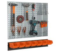 Étagère murale 78x72cm Système de rangement métal porte-outils 7 boîtes orange