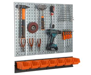 Étagère murale 78x72cm Système de rangement métal porte-outils 7 boîtes orange
