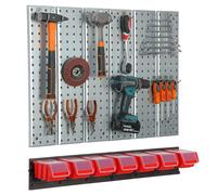 Étagère murale 78x72cm Système de rangement métal porte-outils 7 boîtes Rouge