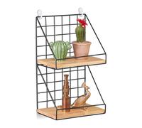 Relaxdays Étagère Murale, 2 Niveaux, à Suspendre, Style Industriel, métal et Bois, HLP : 41 x 25 x 16 cm, Noir/Marron