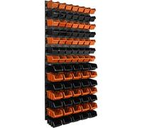 Etagere murale 84 bacs a bec oranges et noires, panneau murale 58 x 117 cm Etagere empilable pour garage, atelier, banc de travail, systeme de rangement modulable, fixer au mur